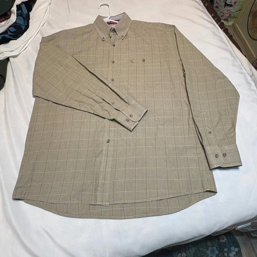 Wrangler George Strait Cowboy Cut Tan Glen Plaid Western Shirt Mens XL LS
